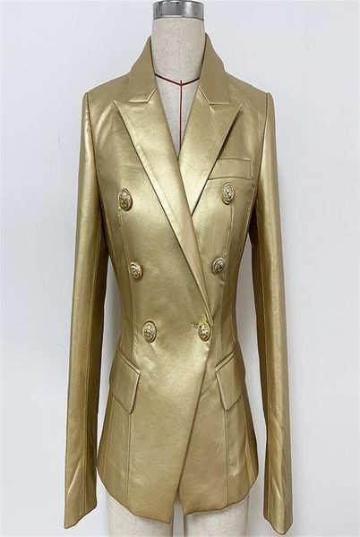 Hochwertiger Baroquen -Designer -Womens Double Breasted Metal Lion Knöpfe Gold Leder Jacke Blazer Y2010267185232