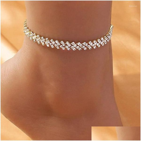 Anklets пляжные аксессуары Crystal Lozenge Anklet для женщин Оптовая богемная винтажная сандалия для лодыжки из богема