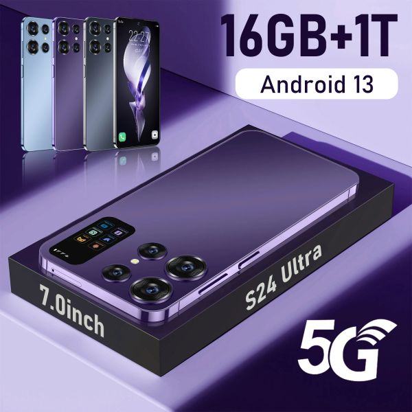 S24 S24 Ultra 7,0 polegada HD Smartphone16gb+1TB 5gphone Dual Sim Celulares Android13 Desbloqueio de face 7000mAh 72mpwith NFC