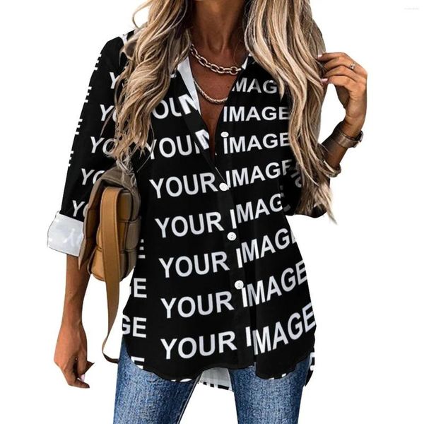 Bloups feminina sua imagem blusa personalizada personalizada design de streetwear solto outono de manga longa roupas de camisa vintage