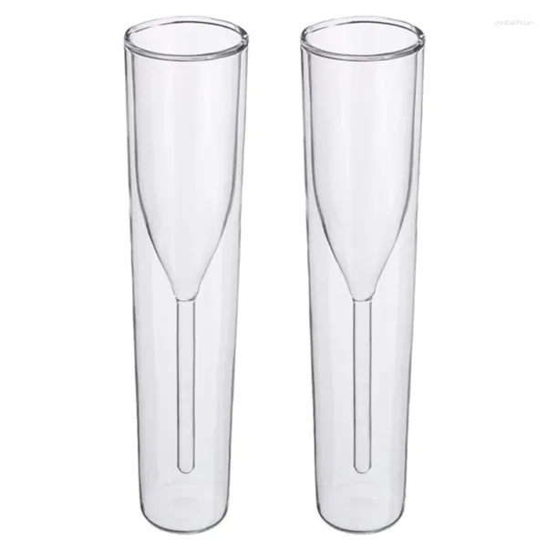 Copos de vinho 2pcs champanhe flauta vidro parede dupla taça coquetéis copo casamento bar