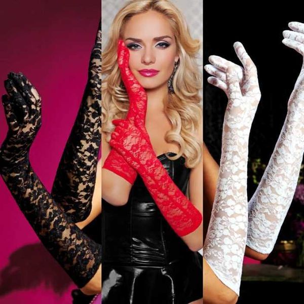 Guanti a cinque dita 10pc / lotto da 50 cm in pizzo blace bianco beige rosa donna rossa donna danza per le prestazioni guanti da sera glove glove gratis navil231223