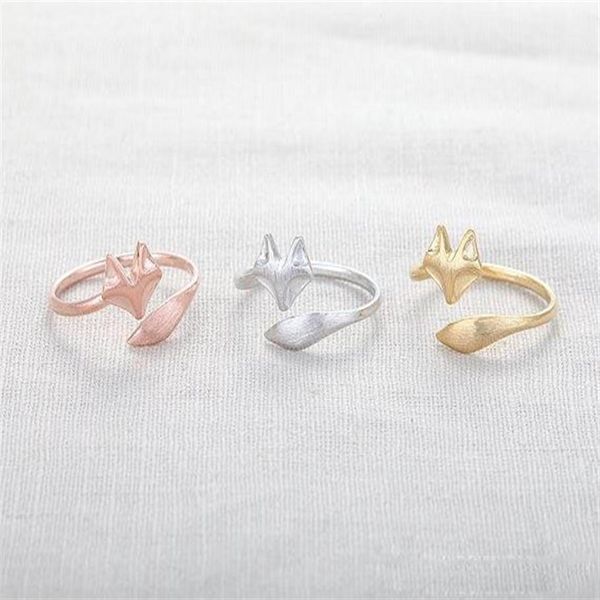 10pcs lote fox ring ring prateado rosa rosa raposa anéis exclusivos anéis ajustáveis ​​anéis animais anéis esticados anéis fofos cool r210y