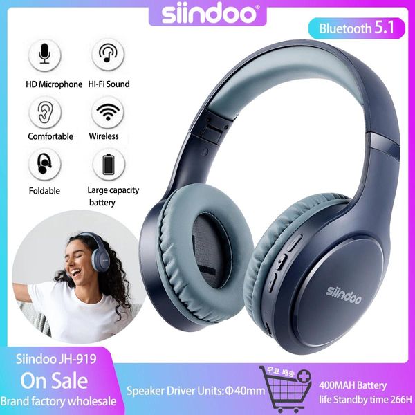 Auricolari Siindoo Wireless Bluetooth cuffie Bluetooth su auricolare auricolare blu auricolari stereo auricolari super bass microfono per laptop TV