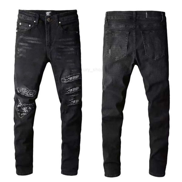 Jeans de grife 40 Jeans de pilha Offmens Roup Ripped Jean Men Borderyery Quilting for Trend Brand Vintage Pant Dold Slim Skinny FashionPurple