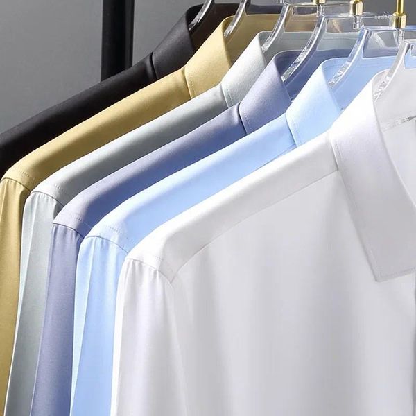 Camisa de camisas casuais masculina vestindo vestido de cor de cor sólidos de mangas compridas profissionais de vestido de uso elástico