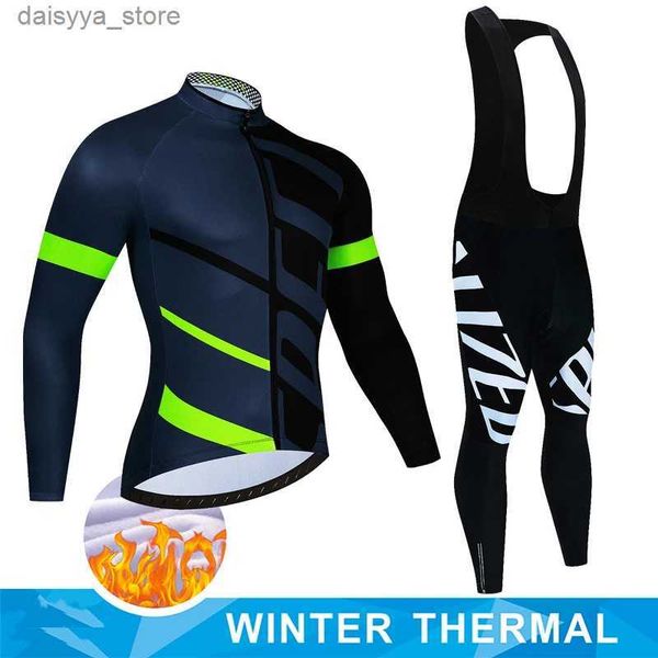 Set di maglia ciclistica 2024 inverno inverno set di vestiti per ciclismo abiti da uomo abito da uomo sport in bici mtb pantaloni bavaglini pantaloni caldi set ropa ciclismo