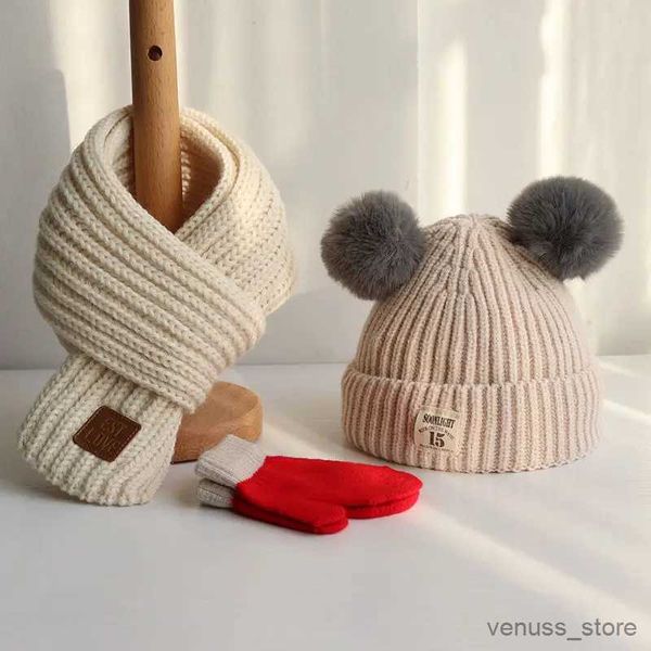 Scarves Wraps Autumn and winter baby hat scarf set Korean version cute children hat neck boys and girls baby knitted hat
