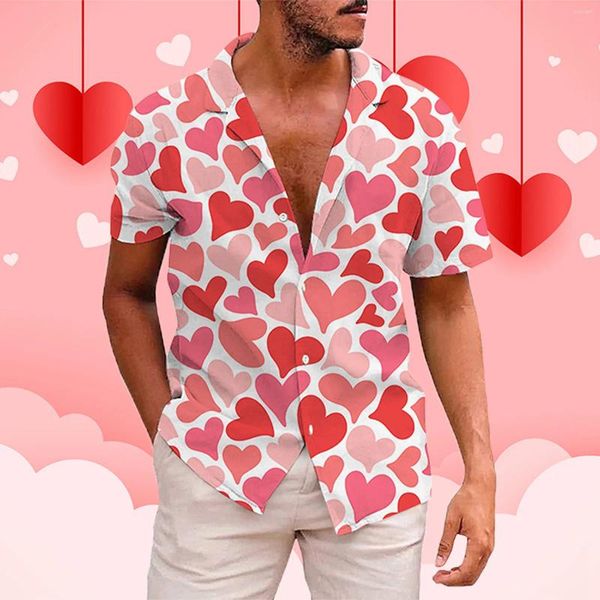 Herren lässige Hemden männlicher Hemd Valentinstag Kurzarm 3D -Druck Hawaii Shits Party Art Digitaldruckfeiertag