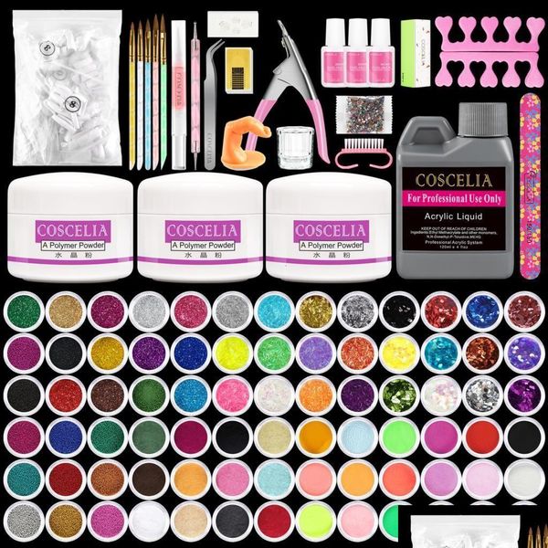 Kit per nail art kit acrilico con monomero liquido in polvere glitter per chiodi strumenti di manicure a pennello professionale.