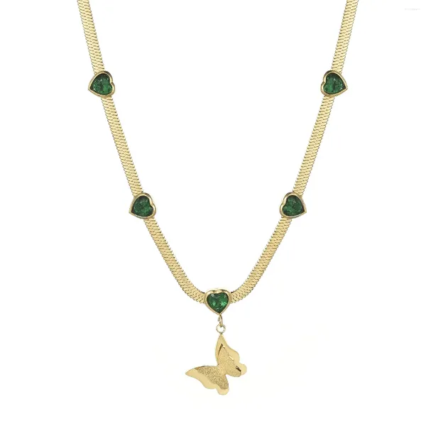 Anhänger Halsketten modische smaragdgründe Herz-Schmetterling-Halskette mit mattem Finish-goldplattierte grüne Edelsteine