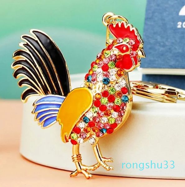 Buntes Strasshahn für Frauen Fashion Chicken Keyring Halterin weibliche Tasche Hanging Ornamente Accessoires