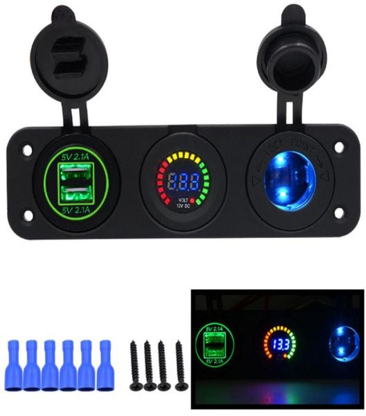 Auto -Ladegerät Motorradstopfen Dual USB Adaptor12V24V Zigarette Leichter Sockelblau LED Digital Voltmeter6673384