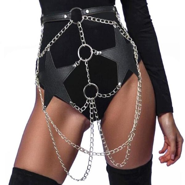 Vintage Frauen sexy Strumpfband Ledergürtel Körper Bondage Ledergurt mit Kette Korsett Taillengurte Hosenträger Accessoires264Q