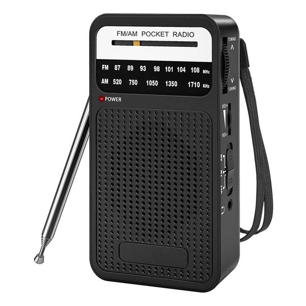 Connettori AM FM Pocket Radio, radio a transistor con altoparlante, jack per cuffie, radio portatile per uso interno, esterno