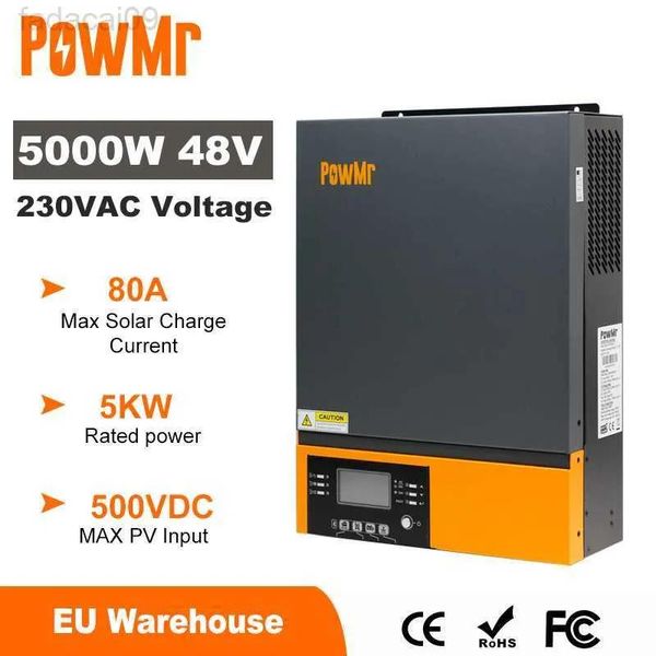 Wechselrichterauto Sprung Starter Power Powmr Hybrid 5 kW 48 V 220 V Off Grid Pure Sinus Welle 5000W mit MPPT 80A Solar Charger Controller USB