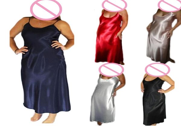 Engayi Plus Size 5 Colors Женщины Длинные ночные одежды искусственное шелк Salk Satin Night Dress Девочки для ночной рубашки ночной ночной ночной ночью вниз B276MX16791832