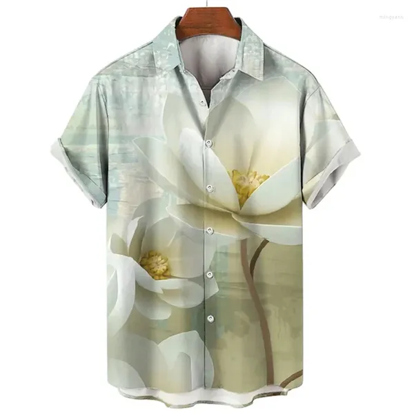 Herren lässige Hemden Hawaiianer Resortstil Sommerhemd 3D bedrucktes Blumen- und Gras Kurzarm Top Street Mode Kleidung