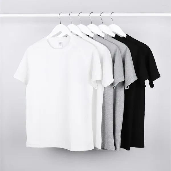 Camisetas masculinas 270g Waffle Branco Camisa de manga curta Casual Redonda de cor sólida Homens homens casal casal