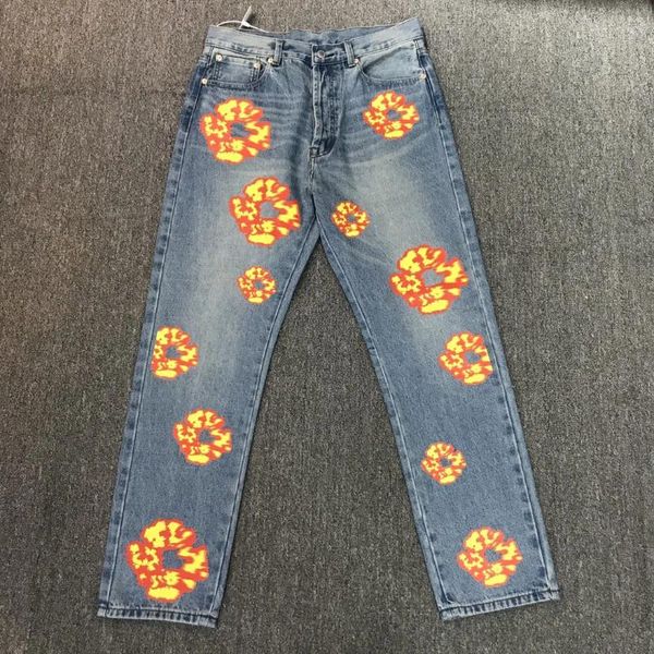Marca de moda de jeans masculina Hip Hop High Street Retro Print Print Kapok Flowers Jacket casal Style