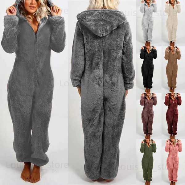 Frauen Nachtwäsche Winter warme Nachtwäsche Home Kleidung süße Katzenohr Onesies Pyjamas Flauschige Vliece Fleece -Kapuze -Jumpsuit Playsuit Pyjama für Frauen Overalls T231223