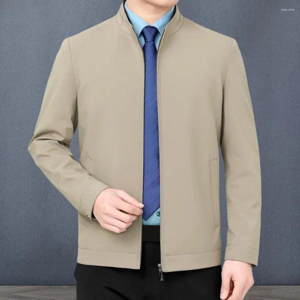 Jaquetas masculinas masculina casaco de roupas externas de colarinho elegante de colarinho de colarinho slim fit zipper cardigan para desgaste formal casual