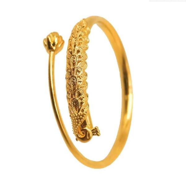 Bankle Hi Manschette 24K Gold Armband Modes Pfauen geprägt für Frauen afrikanische Braut Hochzeit Schmuck Geschenke217K