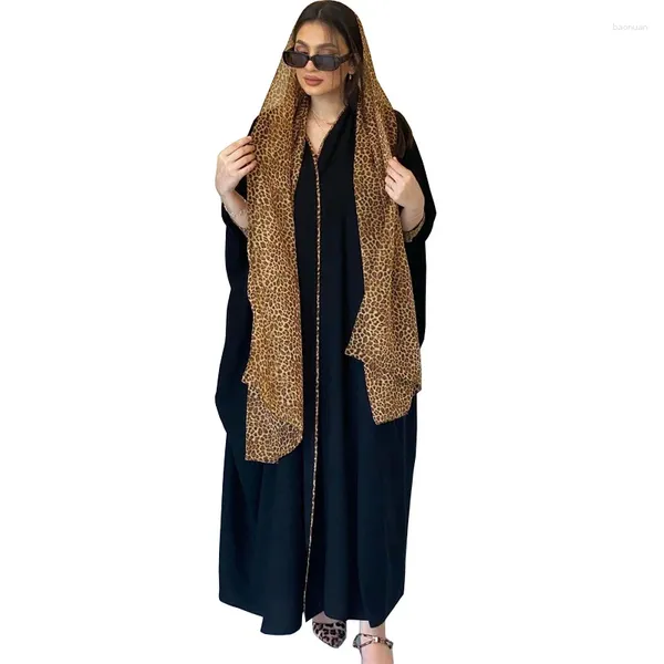 Ethnische Kleidung 2024 Muslim Abaya Jalabiya Modes Cardigan Leopard Print Chiffon Matching Robe türkisch langes Kleid mit Kopftuch
