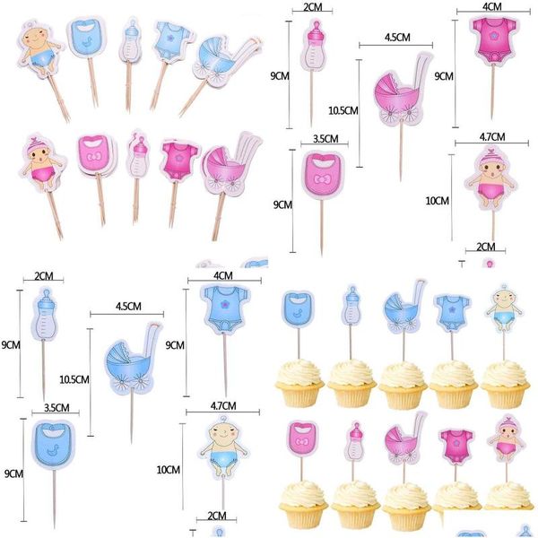 Andere festliche Partyzubehör 20pcs Babyparty Cup Cake Toppers Boy Girl Süßes Dekoration Geburtstag DIY TOPPER SUPPLIES1 DROPKEL DHDLX DHDLX