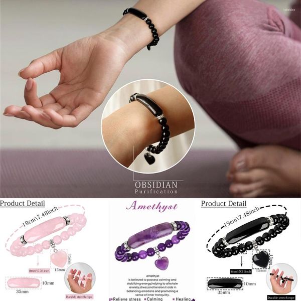 Braccialetti di fascino ametisti naturali al quarzo rosa ossidiano forma del cuore bracciale in pietra per donne uomini bracciali di gioielli.