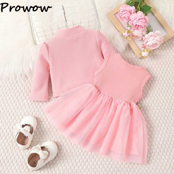 Vestidos de menina prowow 3-24m vestidos de bebê casaco rosa com bordado vestido de flor para meninas primavera de outono vestido crianças garotas meninas