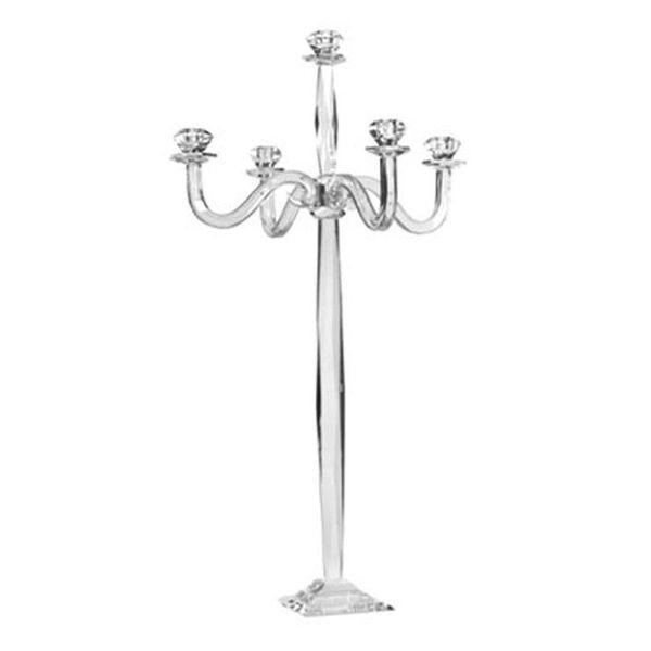 Kerzenhalter 5 Arme klares Glaskristall Candelabra Hochzeit Mittelstücke Drop Lieferung Hausgarten DHVBQ