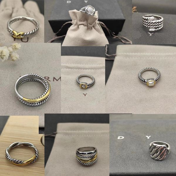 Neues Hot Sales Dy Ring Twisted Gold Ehering Band Ring für Männer Frauen Luxus Geschenkkreuz Diamonds Designer Retro 925 Silber Dy Ring Personalisierter Schmuck mit Kasten