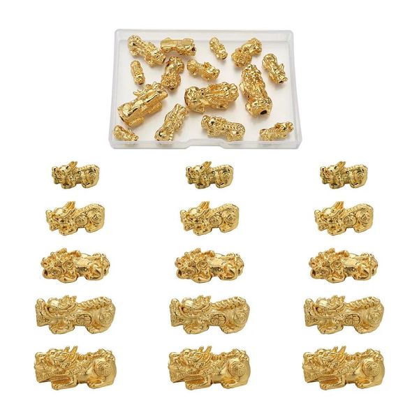 Bilezikler 20pcs/kutu gerçek altın kaplama alaşım boncuklar pixiu Çin şanslı boncuklar için DIY el yapımı bileklik mücevher yapımı