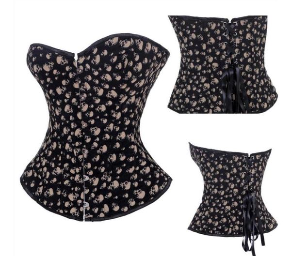 Skulls Black Corset Mulheres sem acabamento gótico plus size s6xl laceup vintage steampunk shopbust bust body shaper waist trem coreset bod3582295