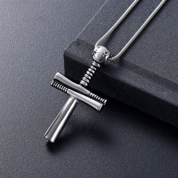 Personalisierte Einäscherung Schmuck Baseball Bat Cross Memorial Urnen Halskette in Asche für Frauen Männer Andenken Anhänger285y