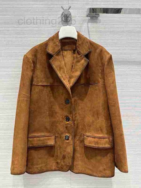 Frauen Leder Faux Designer Fur Mailand Runway Jacken 2023 Neuer Herbst Winter Revers Hals Langarm Marke Gleiche Stilmäntel Tops BNHC