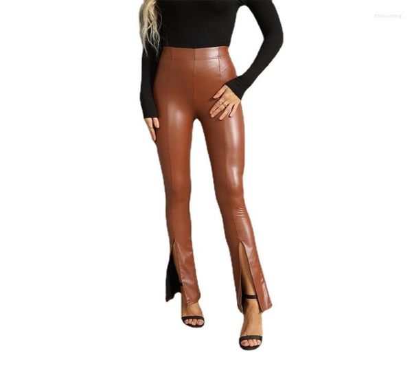 Women039s Hosen plus Größe xxxl Frauen Boot Schnitt Leggings sexy hohe Taille Elastizität PU Leder dünne glänzende nasse Look Metallic Latex2953476