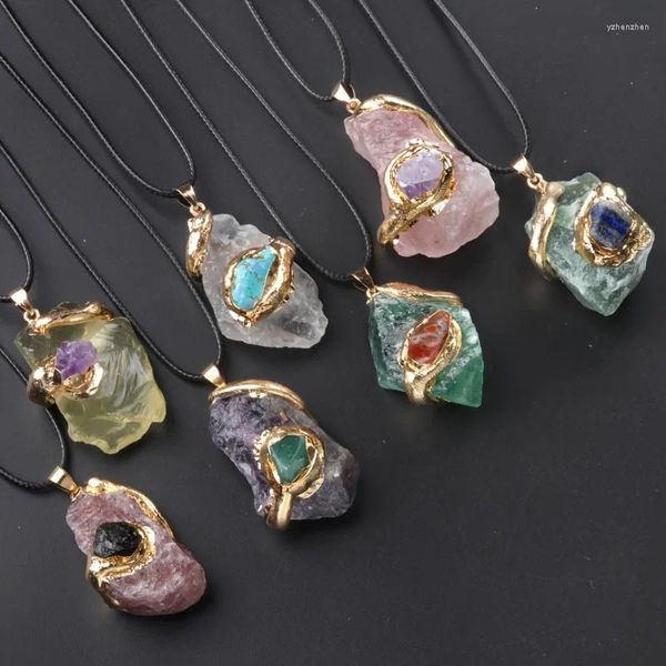 Colares pendentes yeevaa 1pc Cristal de colar de pedra natural fixo embrulhado Reiki Quartz espiritual Gemito Hippie Witch Jewelry Gifts