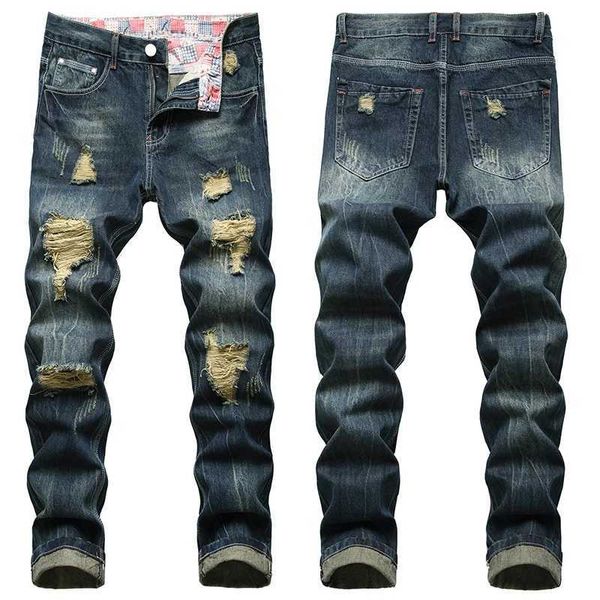 Jeans de jeans de jeans casuais rasgou calças masculinas de moda masculina longa tamanho 28-42 Men Ripped Cotton S Blue Dark Ripped Jeans J231222