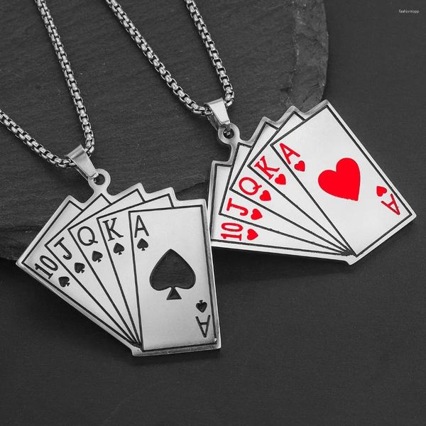 Подвесные ожерелья модные покер дизайн из нержавеющей стали ожерелье с хип