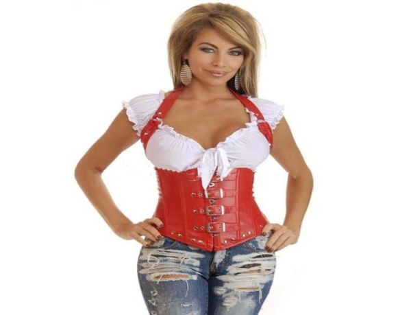 Taille Tummy Shaper Schwarzes Dampf Punk Leder Offener BH Korsett Bustier Sexy Dessous Gürtel Schnalle Gurtweste Frauen Schnürsengänge C3497789