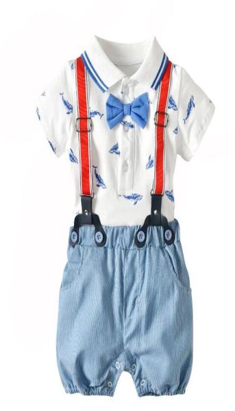 Summer Boy Short Sleeve Strampler Shorts Set Baumwollwal -Druck -Jumpsuit zweiteiliger Set1987376