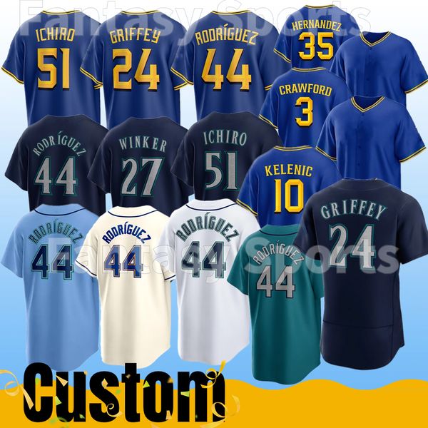 Ken Griffey Jr. Baseball -Trikot Prelander Berroa Frankreich Crawford Castillo Jarred Kelenic Julio Rodriguez Woo Marlowe Gilbert Thornton Miller Custom Männer Frauen Kinder Kinder