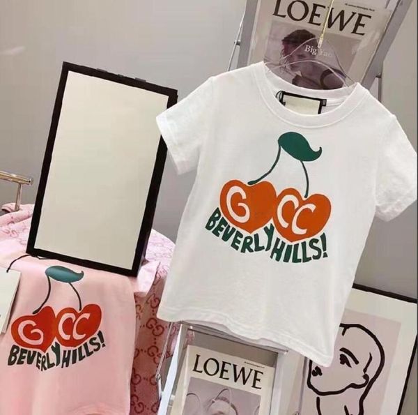 Crianças Tshirts de verão Camisa de manga curta meninas meninos cerejas vermelhas Carta Padrão de fundo Bloupsing