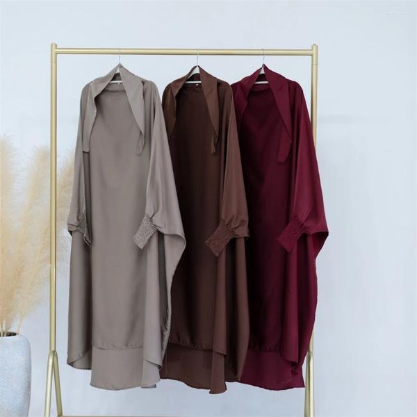 Roupas étnicas acetinadas com capuz abaya para crianças meninas muçulmanas eid abayas islã oração infantil vestuário de peças de roupa acima do khimar kaftan túmulo turco modesto