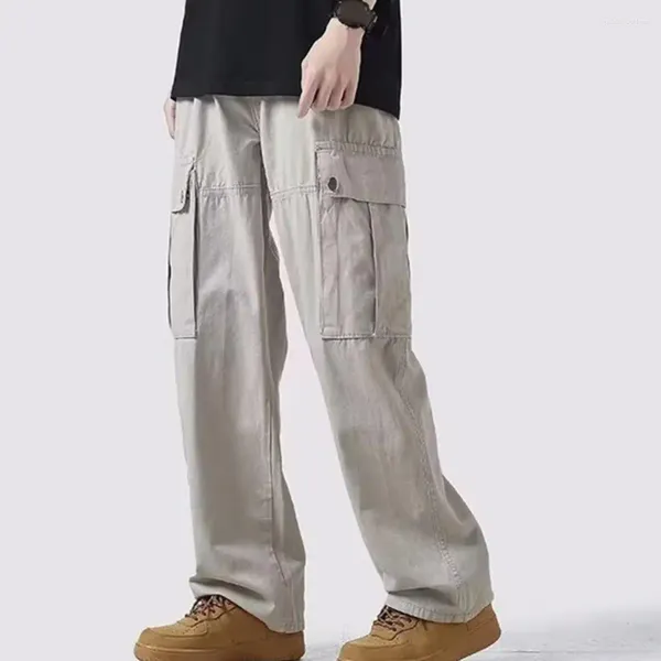 Мужские брюки мужчины Long Retro Lid Neg Cargo с несколькими карманами для воздухопроницаемых брюк уличной одежды Сплошные цвета.