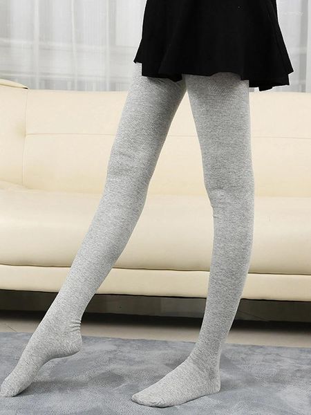 Kadın Çoraplar Diz Çorapların Üzerinde Yüksek Uyluk bayanlar Seksi Siyah Uzun Düz Renk Gri Beyaz Polyester Sonbahar İlkbahar 1 Çift