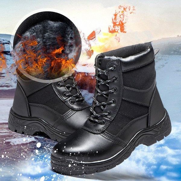 Botas de trabalho ao ar livre inverno quente aço toe sapatos de segurança botas de neve de couro masculino anti esmagamento piercing f3ak