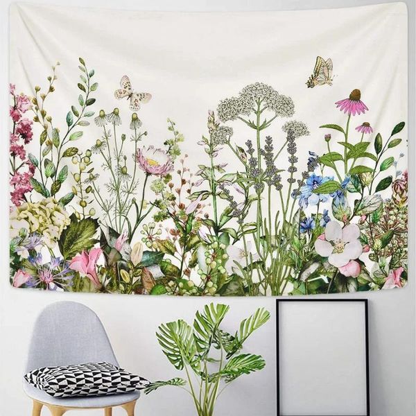 Wandteppiche Vintage Kräuter Wandteppiche bunte Blumenpflanzen Wildblumen Naturlandschaft Drucken Tapestestisch lebendig Schlafzimmer Zimmer Deco Wand Hanging